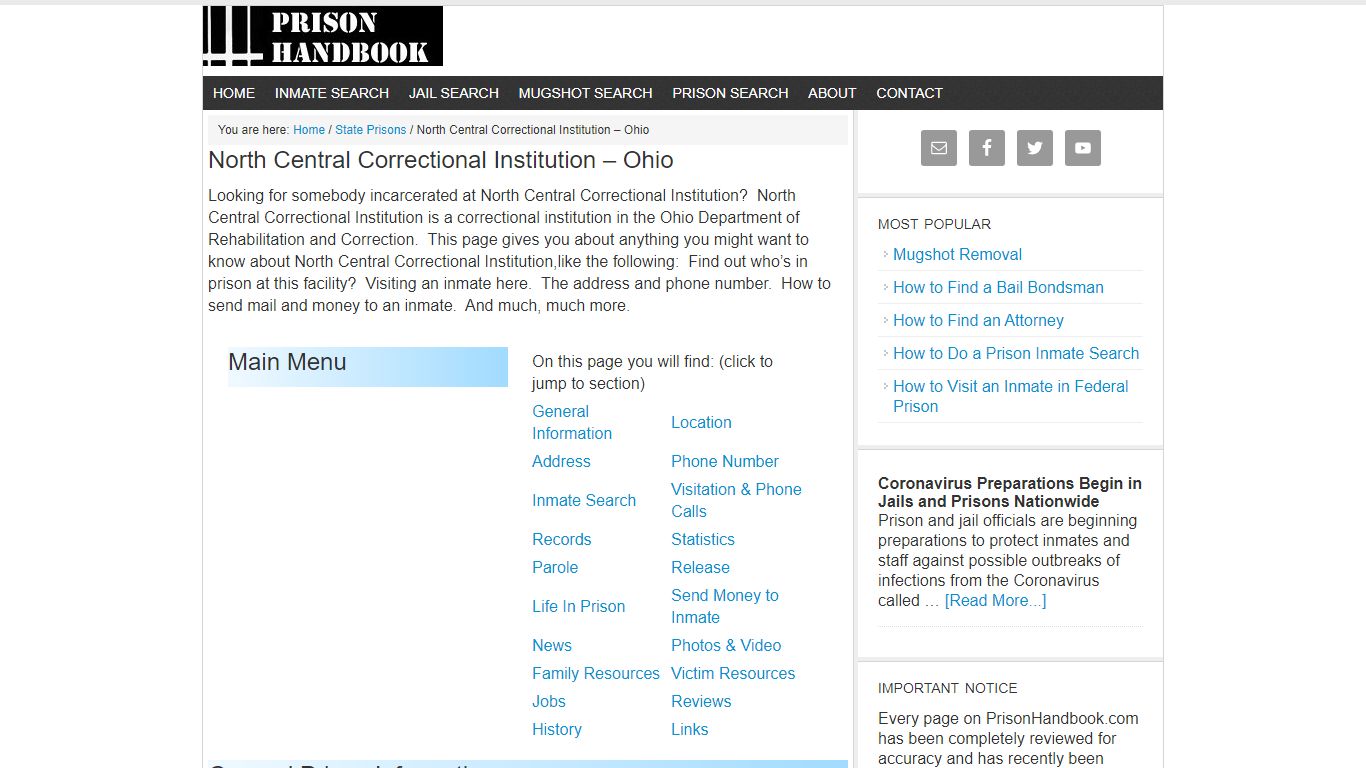North Central Correctional Institution – Ohio - Prison Handbook