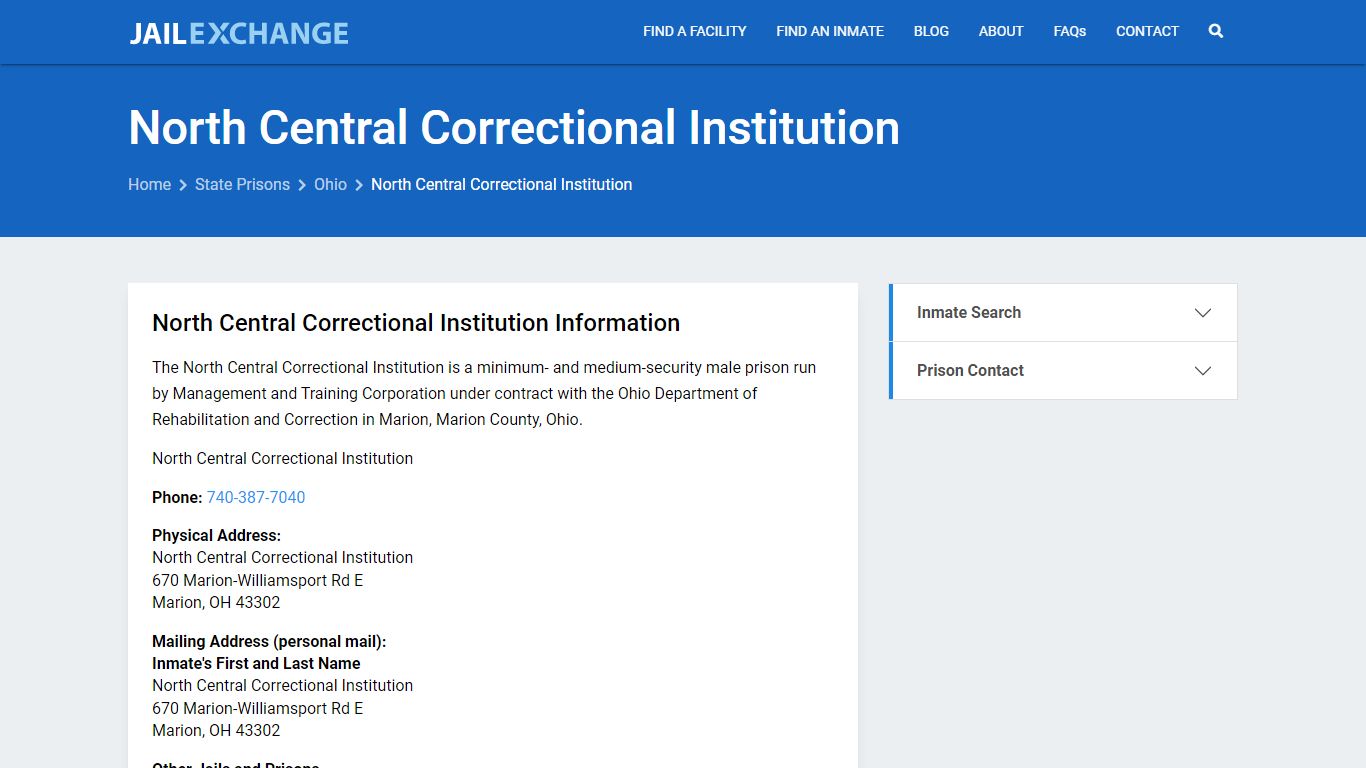 North Central Correctional Institution Inmate Search, OH - Jail Exchange